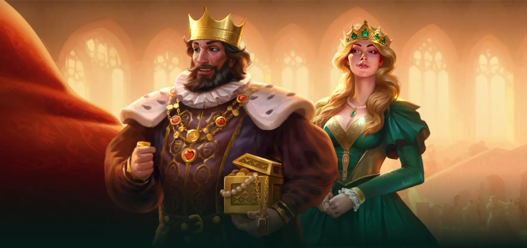 Casinia kasinon kuningas ja kuningatar teemainen banneri esittelemässä tervetuliaisbonusta.